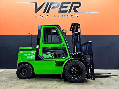2026 VIPER FD45 10000 LB DIESEL FORKLIFT PNEUMATIC 90/189" 3 STAGE MAST SIDE SHIFTING FORK POSITIONER ENCLOSED HEATED CAB STOCK # BF9546829-ILE - United Lift LLC